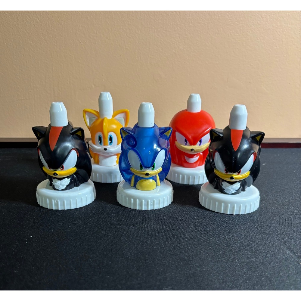 Sonic the Hedgehog Good2Grow Juice Bottle Toppers Set of 5 Shadow Tails Knuckles